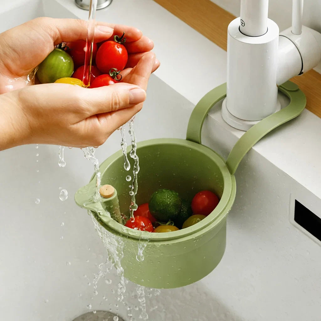 Hanging Drain Basket – Two-Part Filter & One-Click Empty Sink Organizer