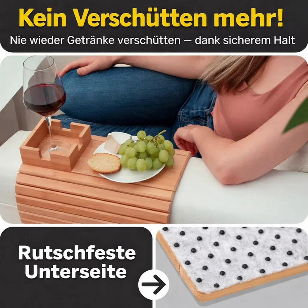Bamboo Sofa Armrest Tray - Eco-Friendly Cup Holder & Snack Organizer