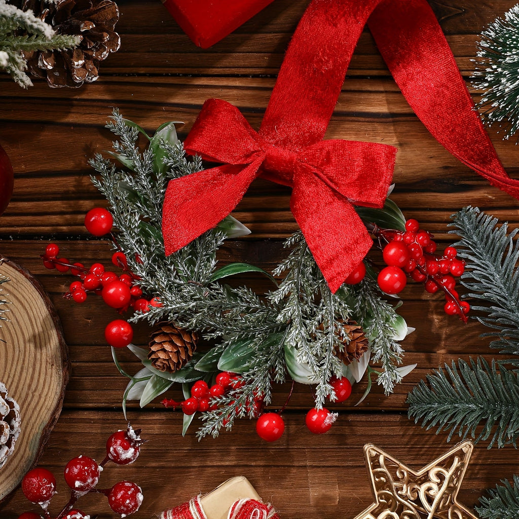 Christmas Wreath with Red Bow and Pinecones – Hanging Holiday Decor