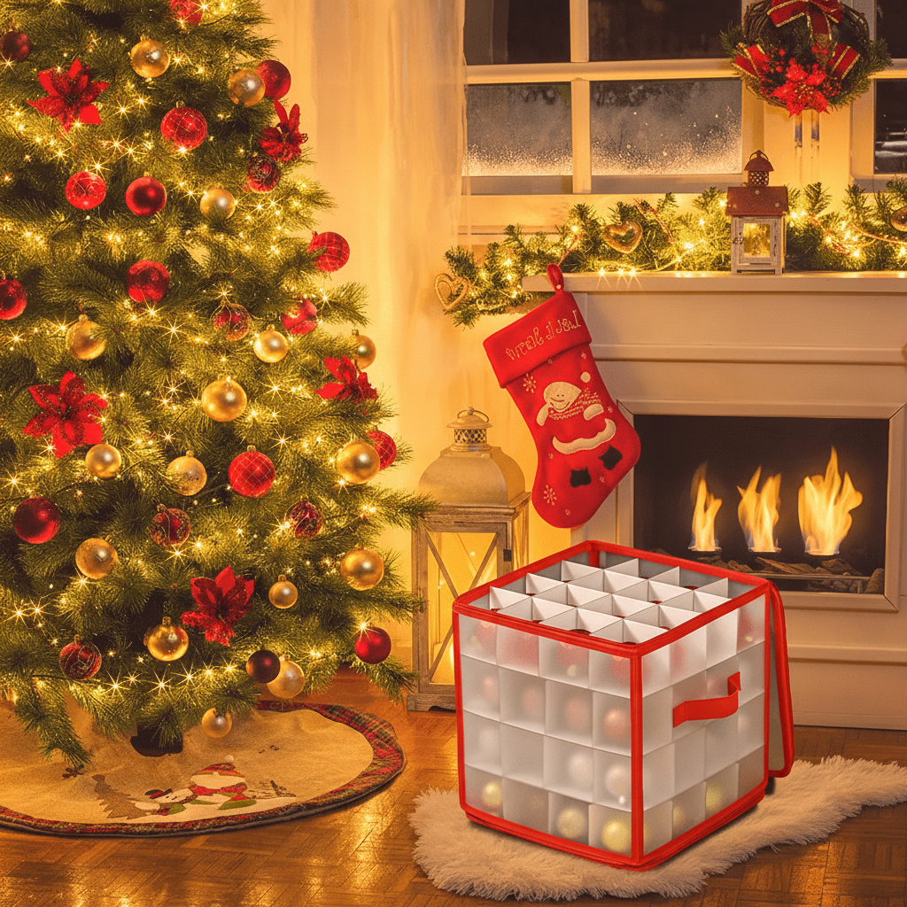 Clear Plastic Christmas Ornament Storage Box with Compartments
