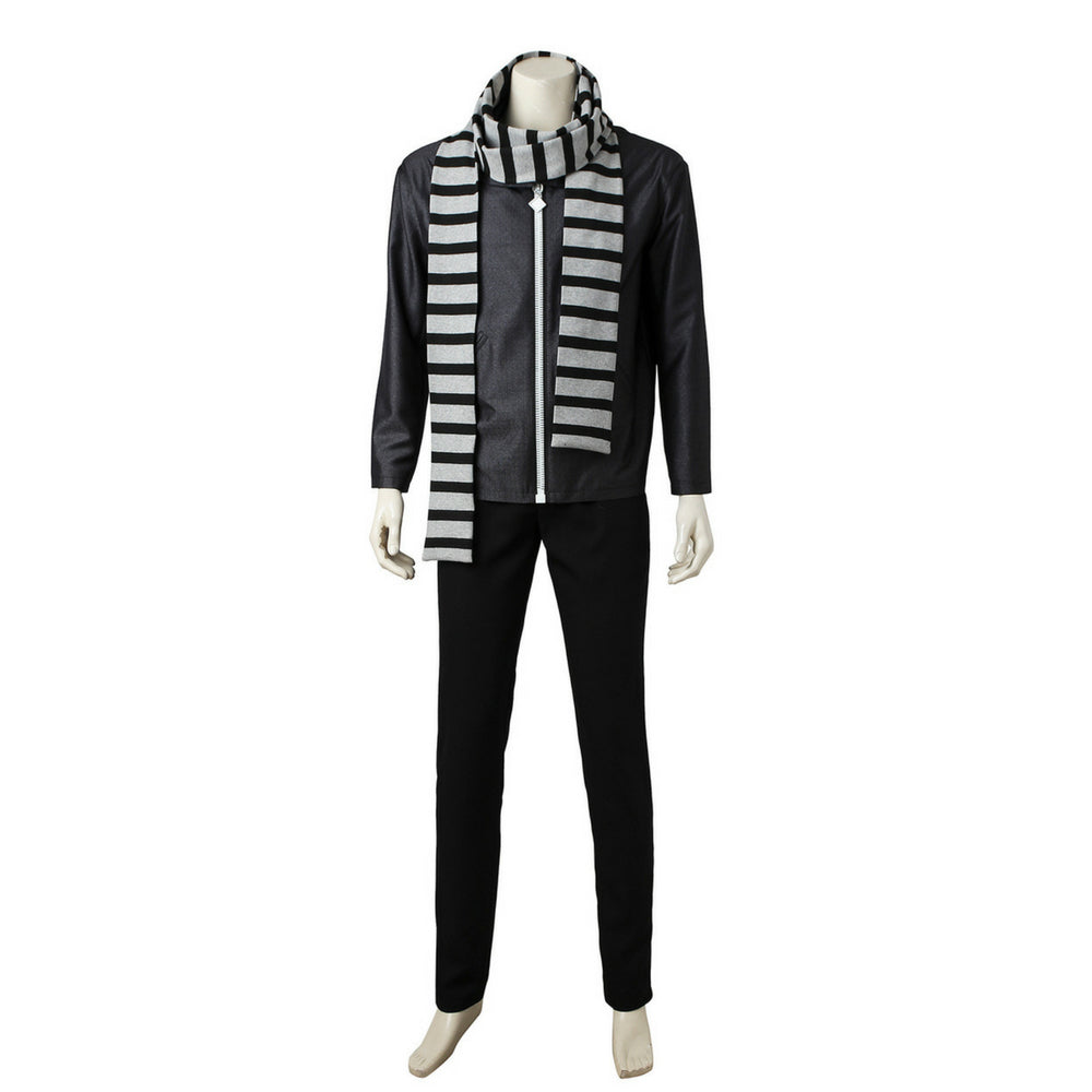Men’s Gray Suit Costume with Striped Scarf