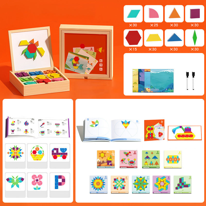 Magnetic Wooden Building Blocks – Pattern Cards Included, Educational & Creative