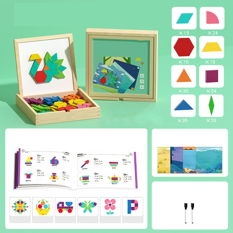 Magnetic Wooden Building Blocks – Pattern Cards Included, Educational & Creative