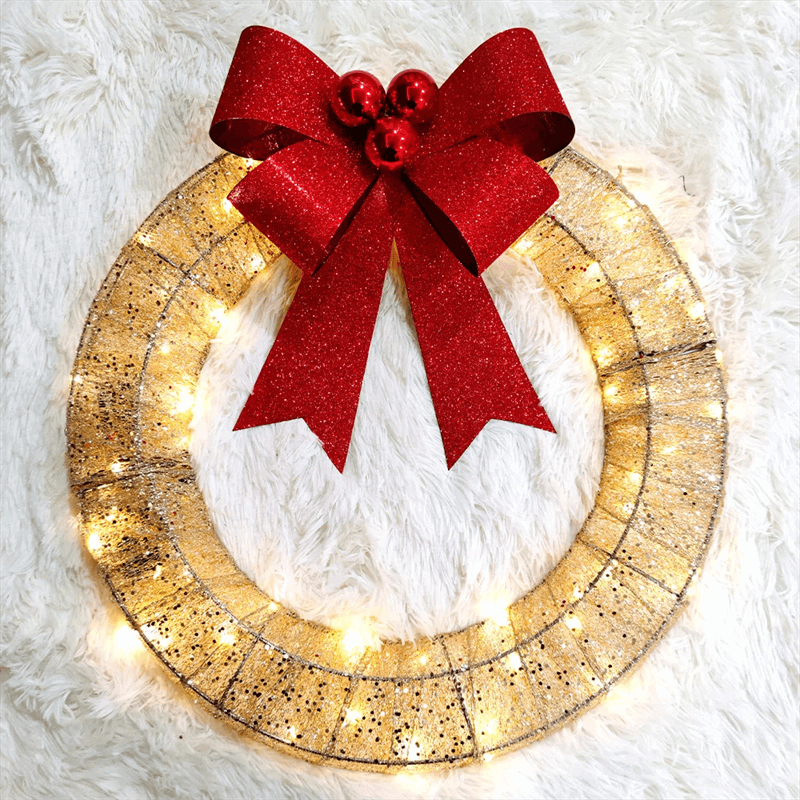 Luminous LED Metal Christmas Wreath – 19.7 in Warm Light Door Wreath