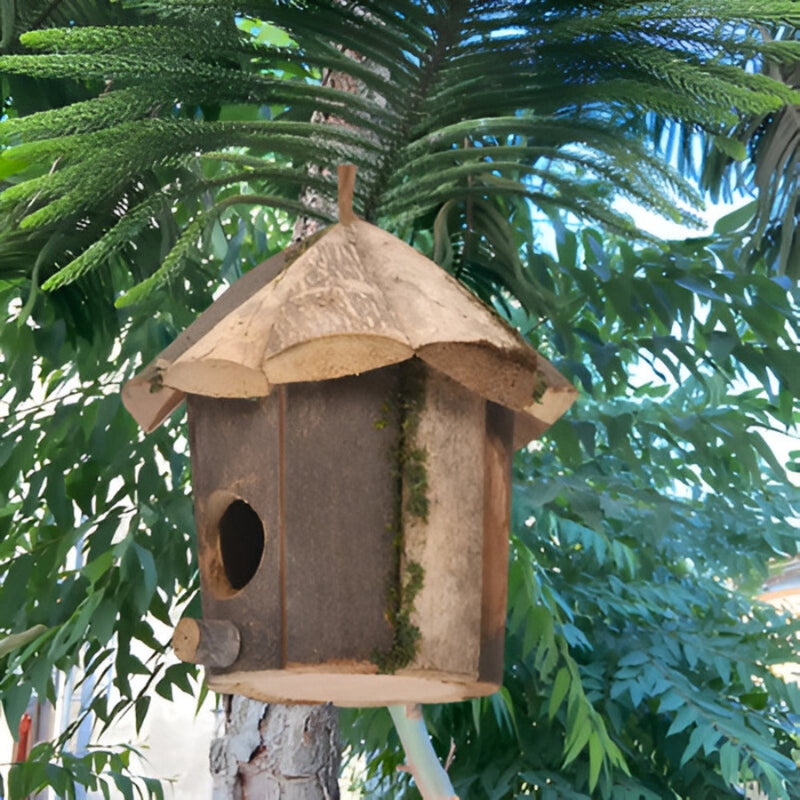 Wooden Bird House – Hut Design with Hanging Cord &amp; Weatherproof