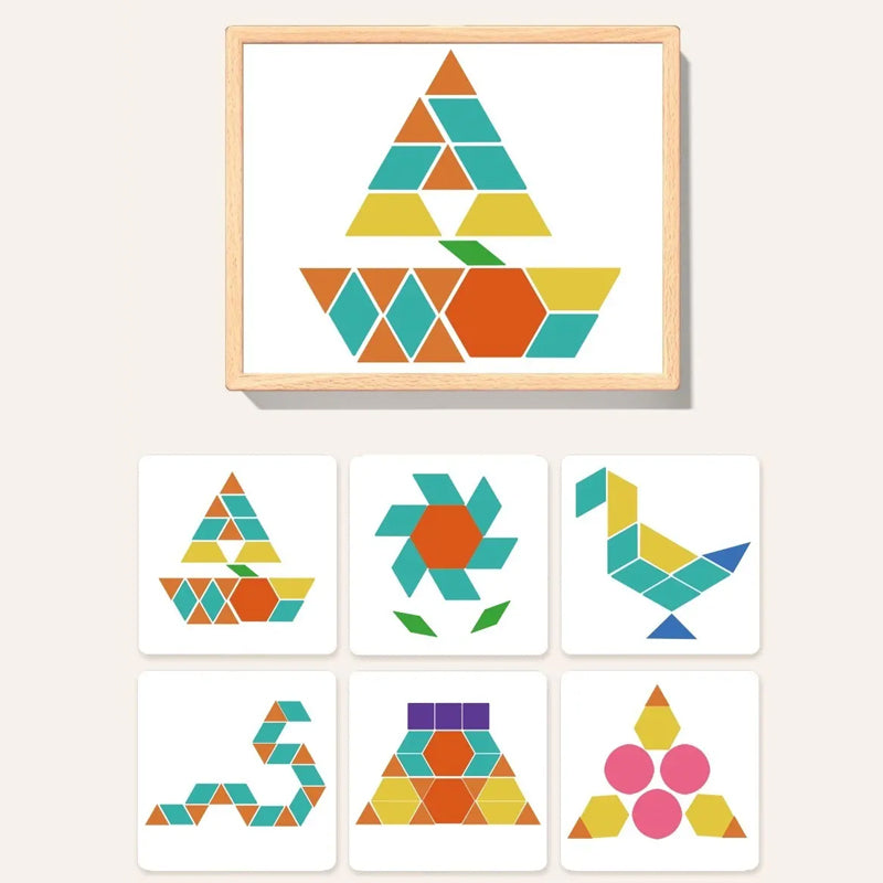 Magnetic Wooden Building Blocks – Pattern Cards Included, Educational & Creative