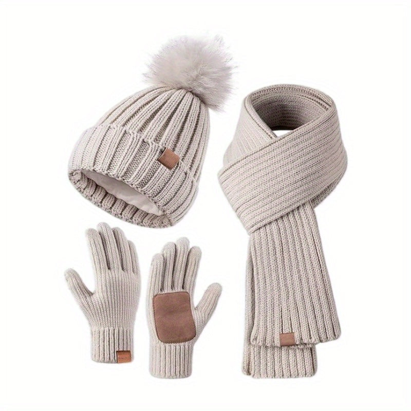 3-in-1 Knit Winter Set – Hat Scarf & Touchscreen Gloves