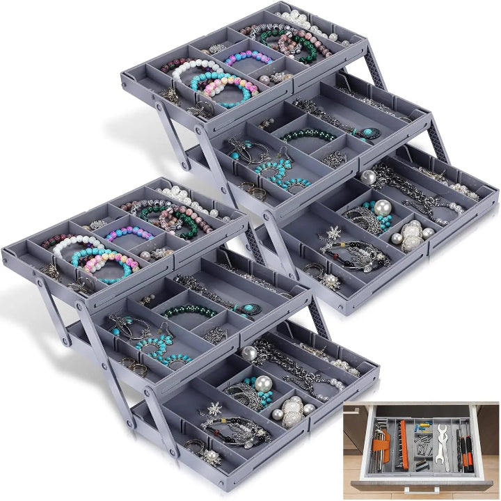 Expandable Drawer Organizer - 3-Tier Adjustable Space-Saving Tray for Kitchen