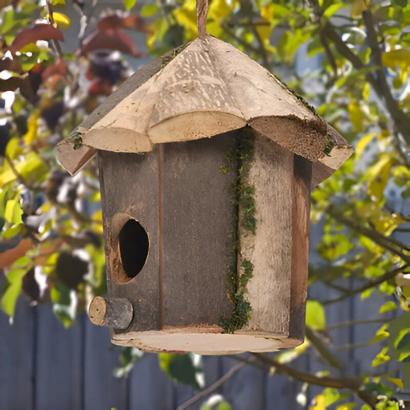 Wooden Bird House – Hut Design with Hanging Cord &amp; Weatherproof