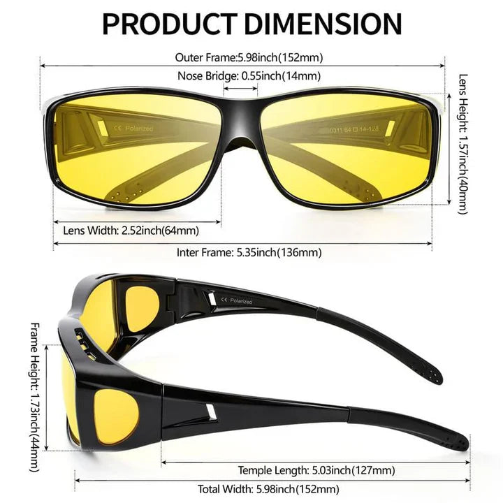 Night Driving Over-Glasses – Anti-Glare Yellow Lens, Fit Over & Scratch-Resistant
