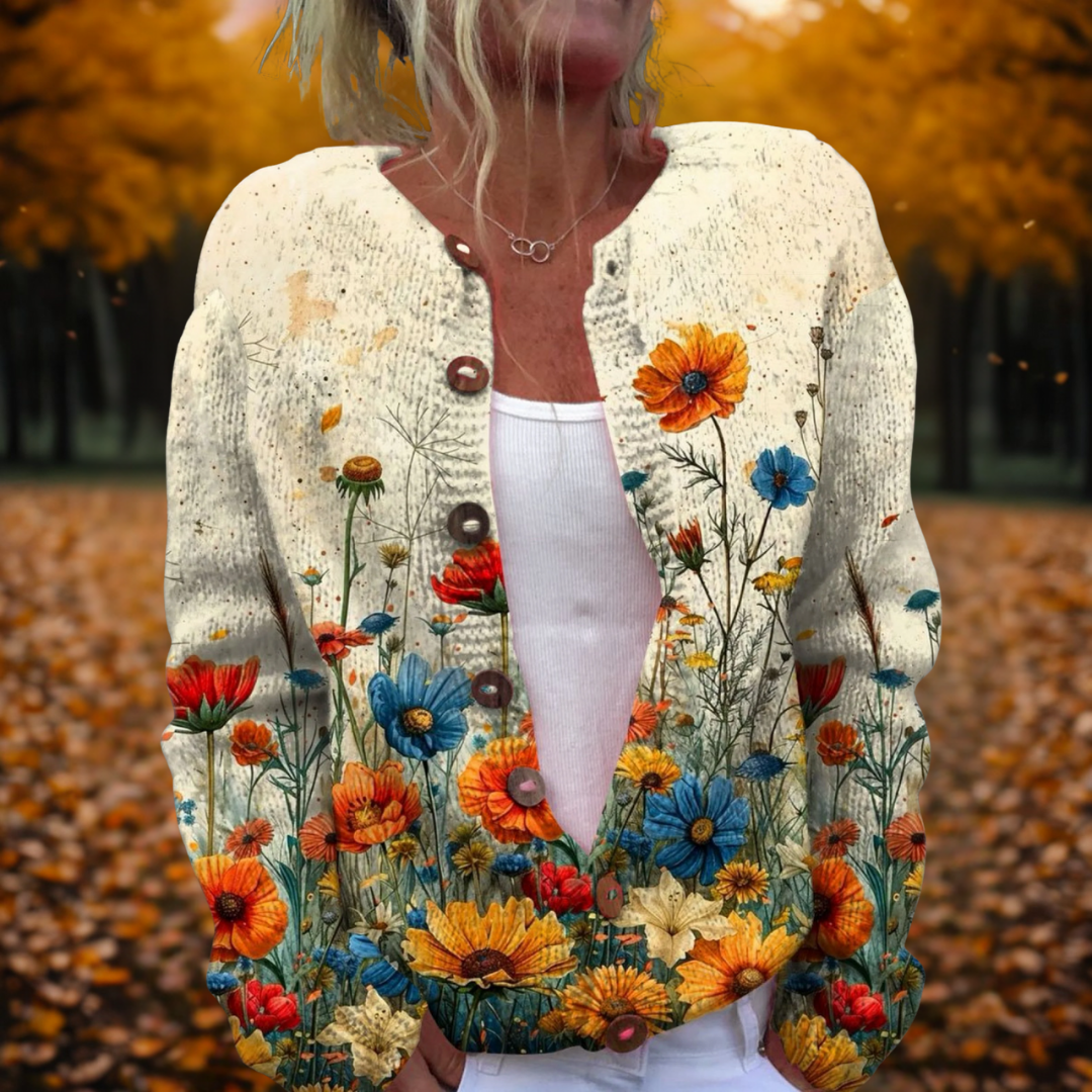 Women's Cardigan – Vintage Floral Print, Button-Front