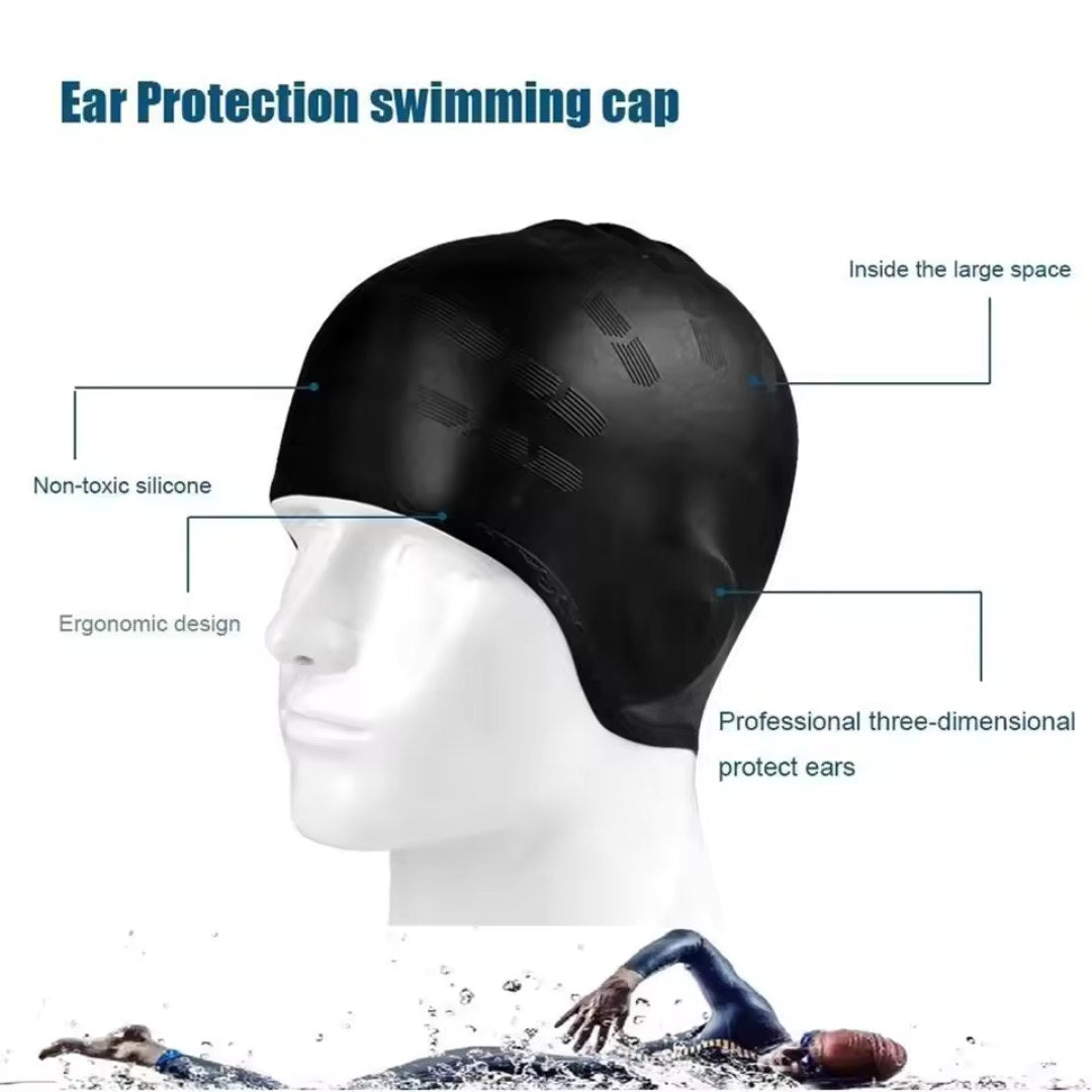 Silicone Swim Cap with Ear Protection – HydroFit Waterproof Design
