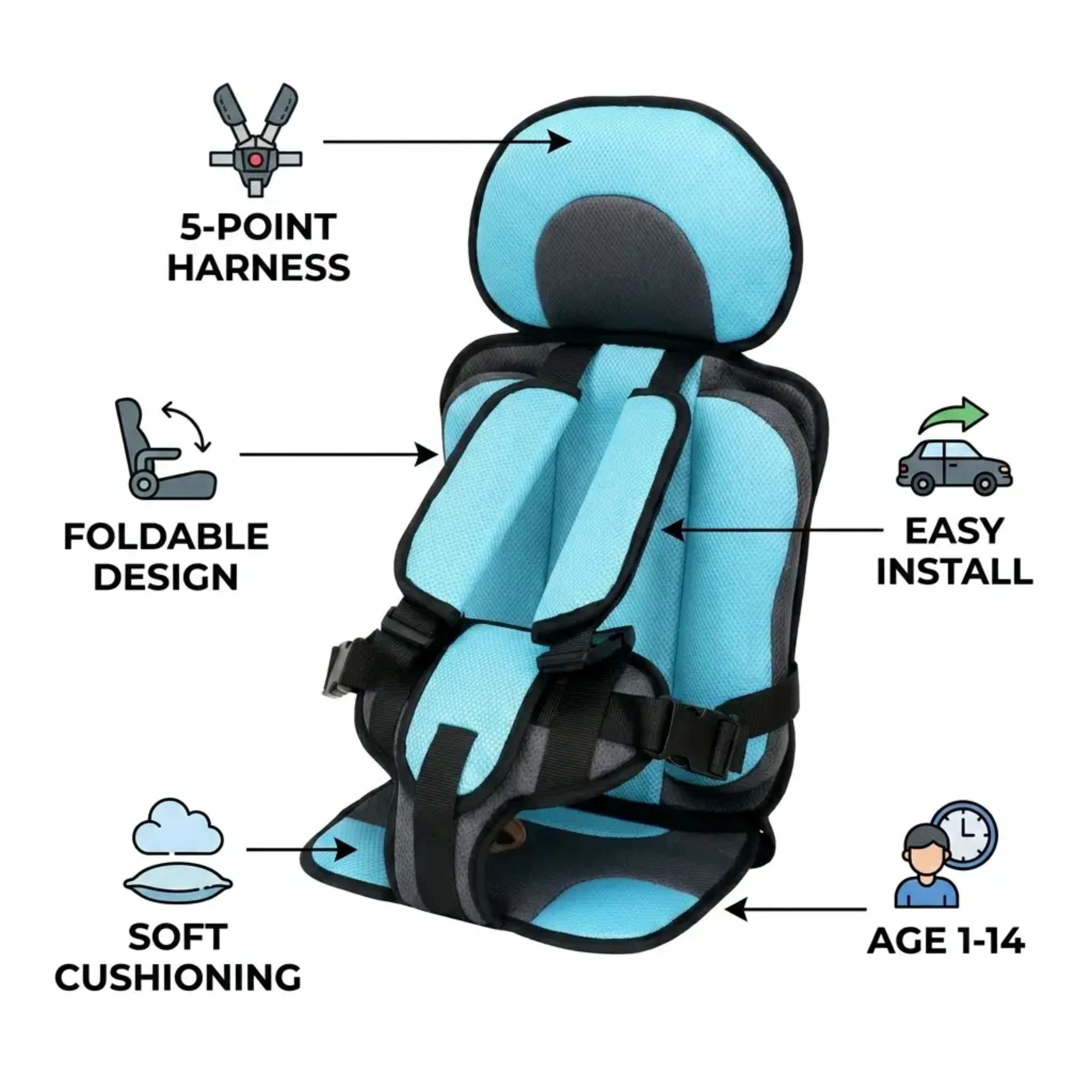 Portable Child Car Booster Seat – Foldable Compact & Travel Safety
