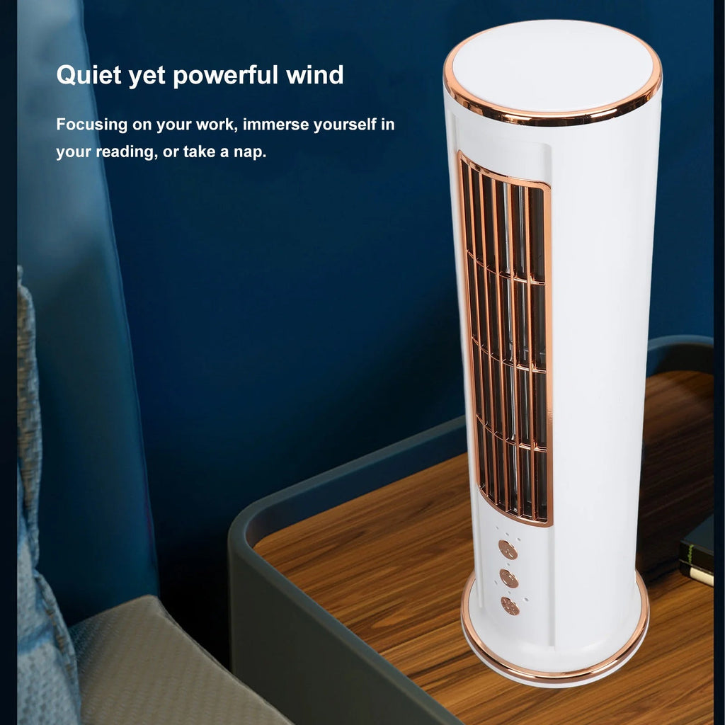 Bladeless Desktop Air Conditioner Fan - Silent Portable Evaporative Cooling Tower with Remote | Bedroom Office | 3 Speeds