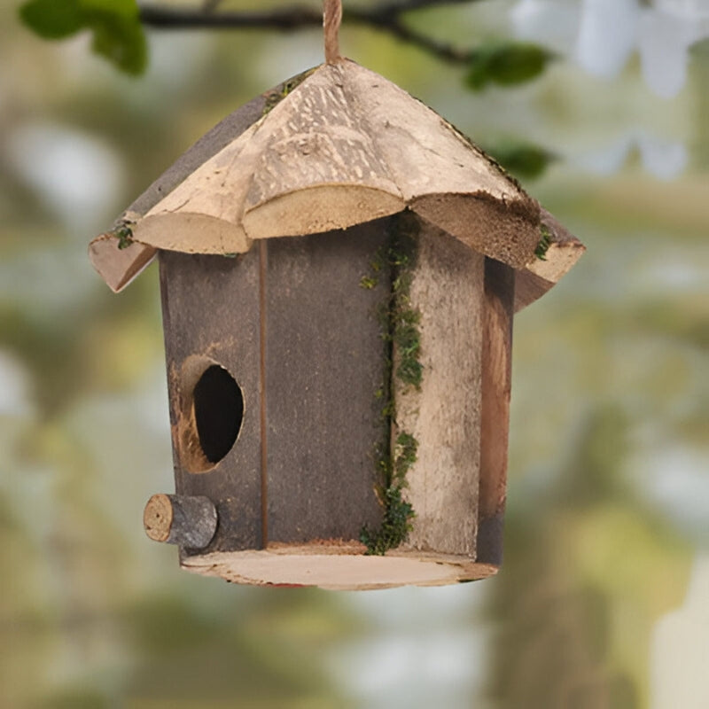 Wooden Bird House – Hut Design with Hanging Cord &amp; Weatherproof