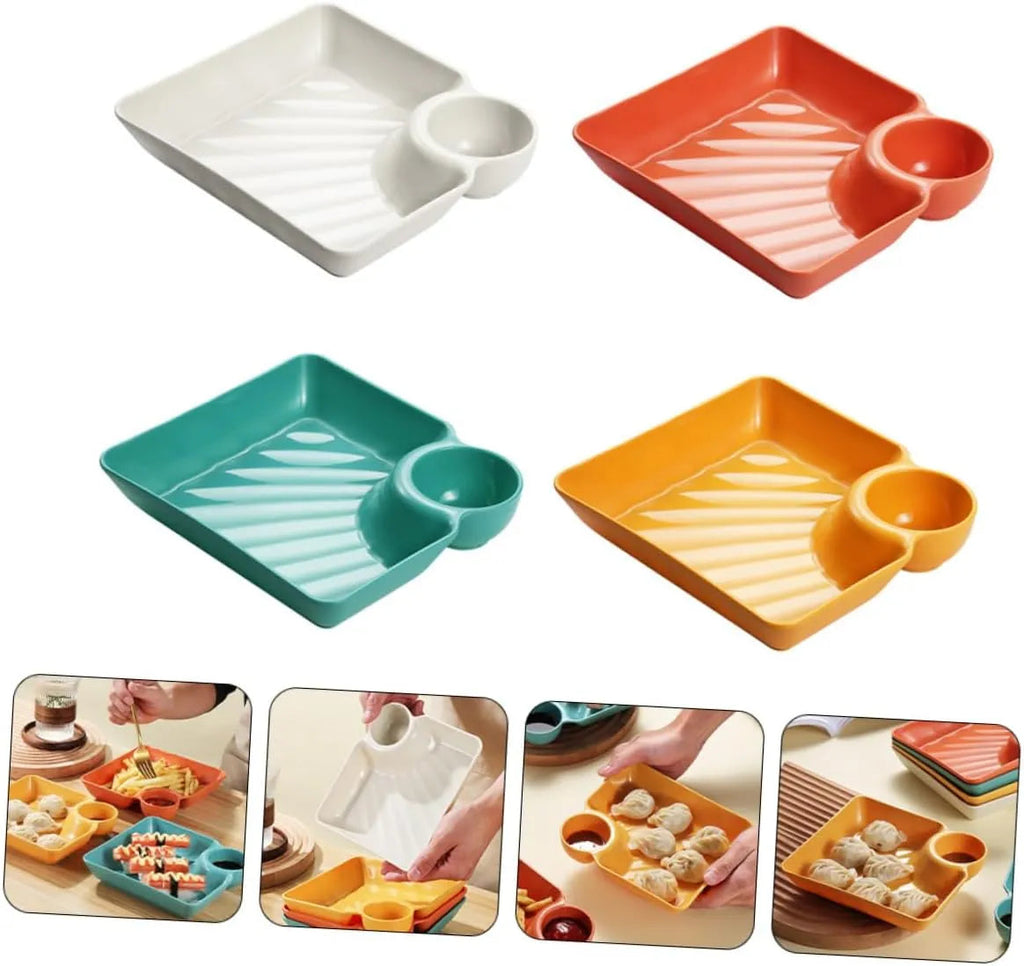 Dipping Plate with Sauce Compartment – Stackable & No-Drip Design