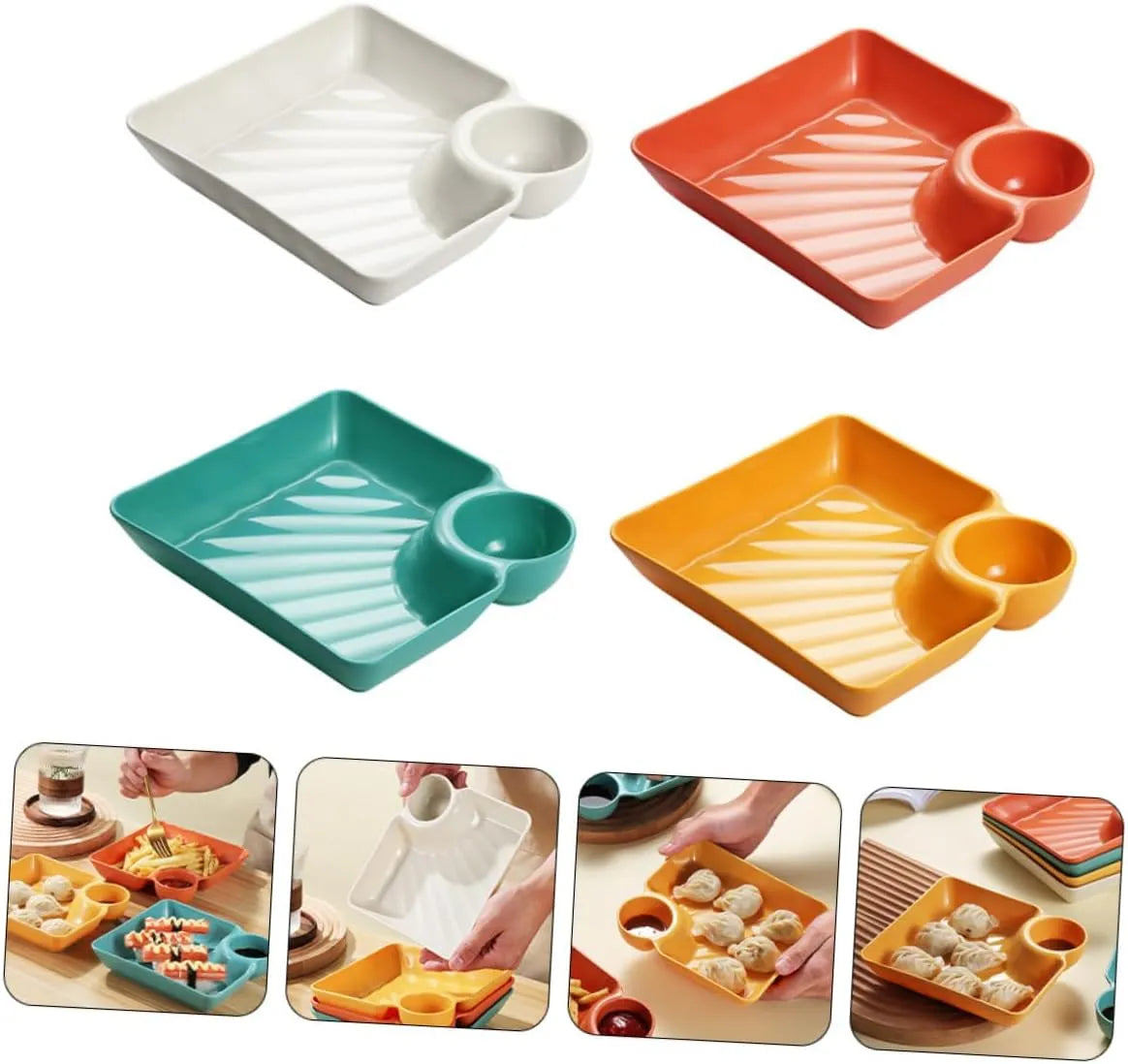 Dipping Plate with Sauce Compartment – Stackable & No-Drip Design