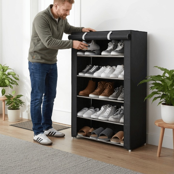 Fabric Shoe Rack with Steel Frame – 6 or 8 Tiers & Space-Saving
