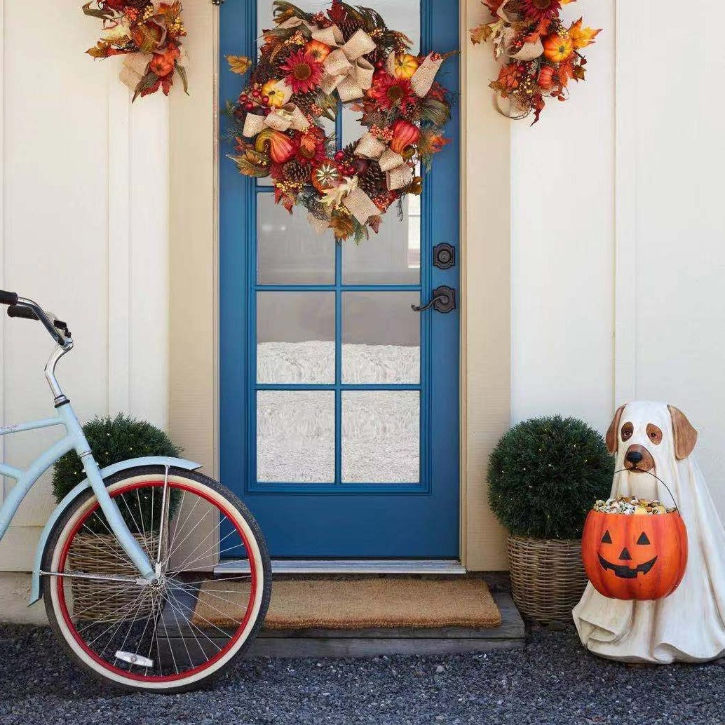 Resin Pumpkin Puppy Garden Figurine