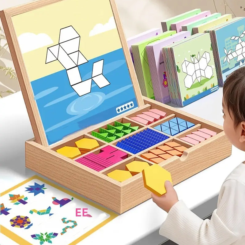 Magnetic Wooden Building Blocks – Pattern Cards Included, Educational & Creative