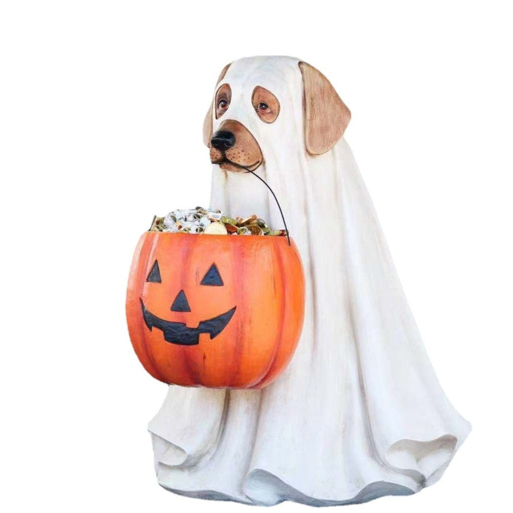 Resin Pumpkin Puppy Garden Figurine