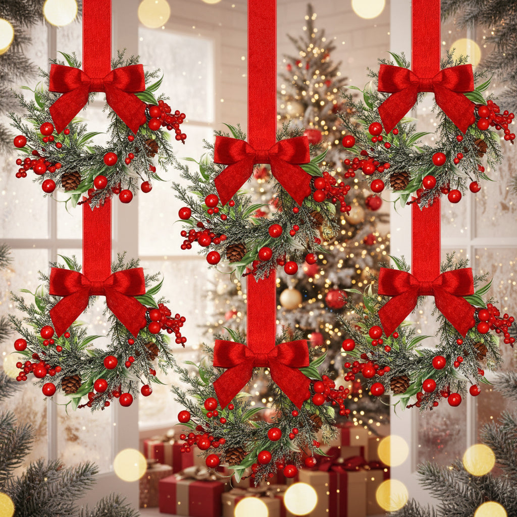 Christmas Wreath with Red Bow and Pinecones – Hanging Holiday Decor