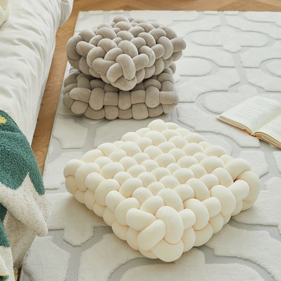 Woven Knot Floor Cushion – Soft Velvet Seat Pad for Living Room