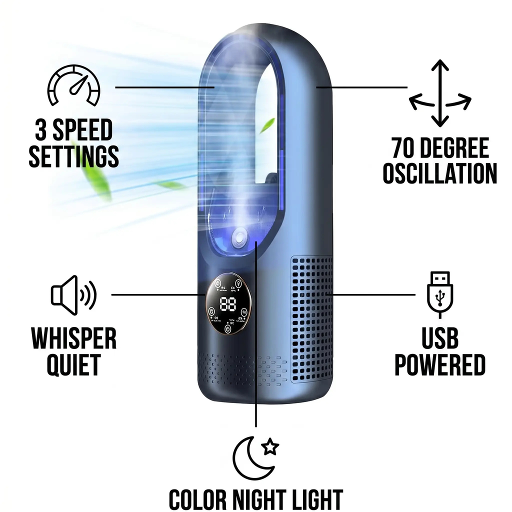 Silent Portable Air Conditioner – 2025 Blade-Free Home & Office Cooling
