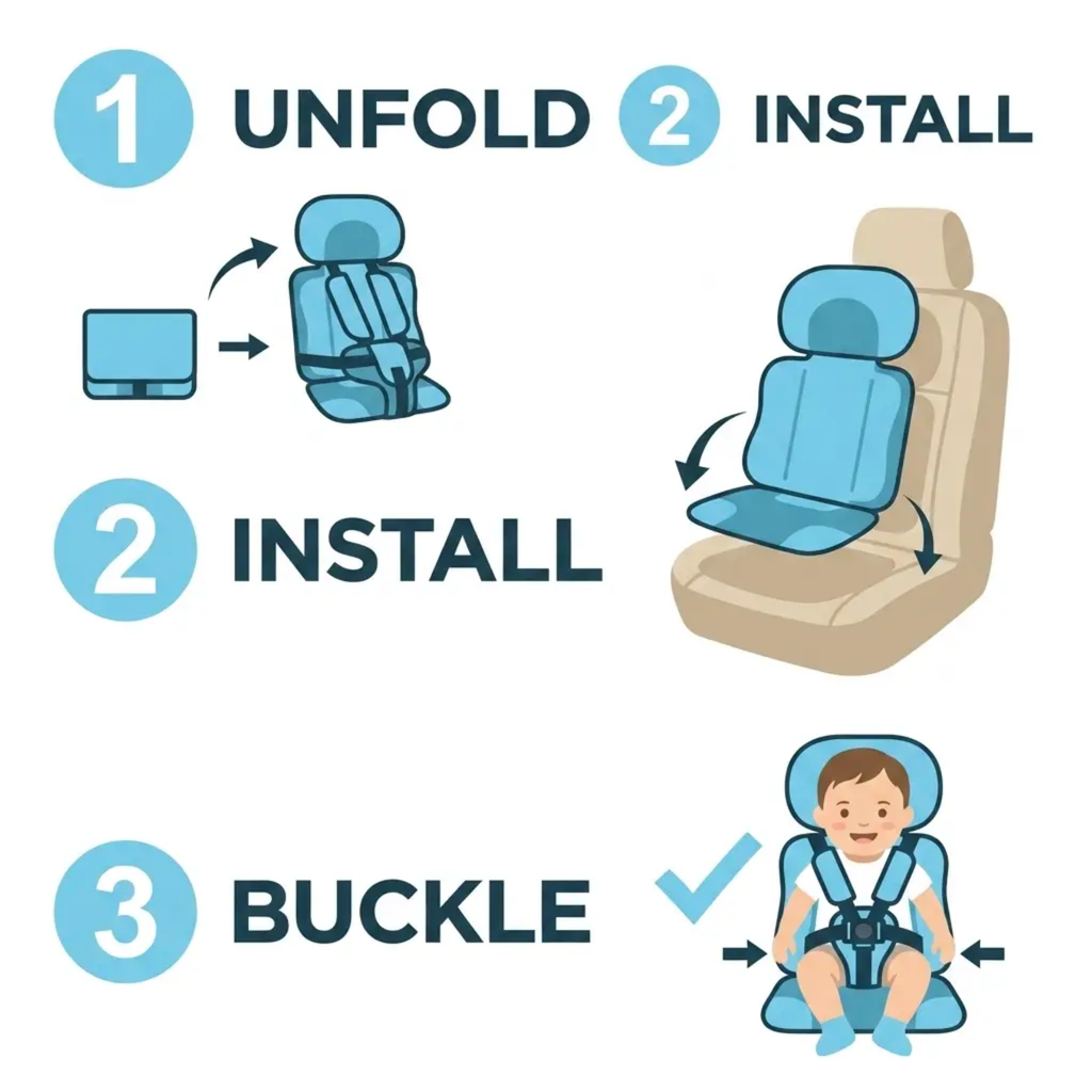 Portable Child Car Booster Seat – Foldable Compact & Travel Safety