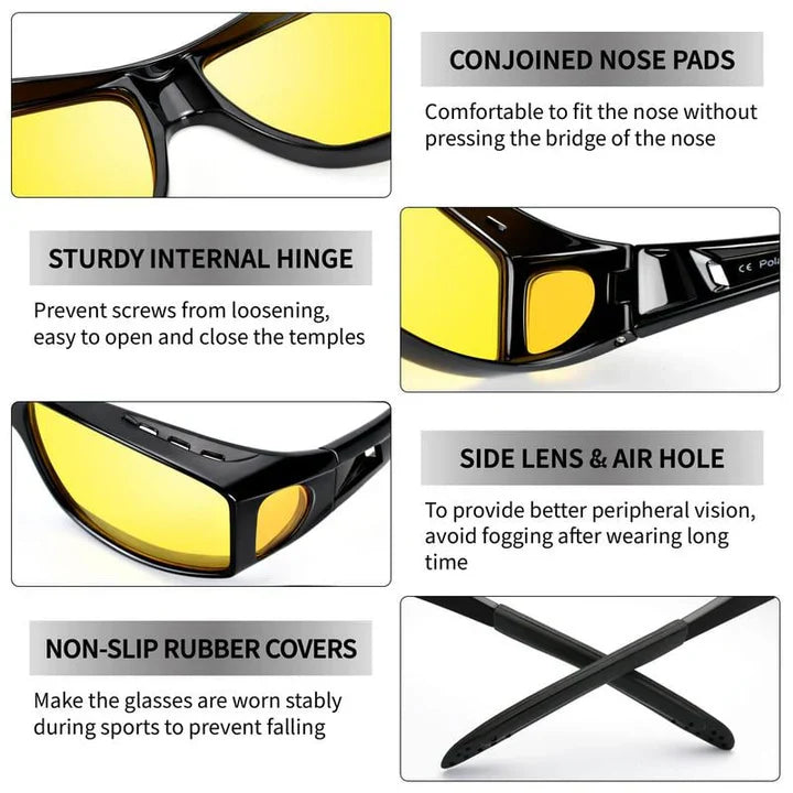 Night Driving Over-Glasses – Anti-Glare Yellow Lens, Fit Over & Scratch-Resistant