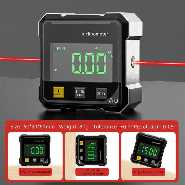 Digital Laser Inclinometer – Precise Angle Measurement & Multi-Surface Levelling