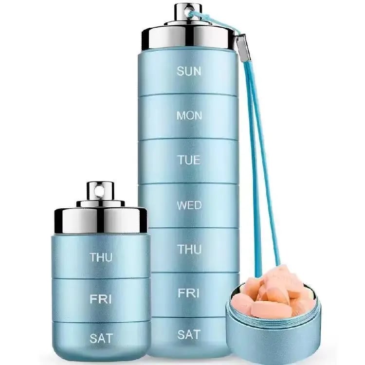 Weekly Pill Organizer - 7-Day Waterproof Aluminum Case for Travel & Home