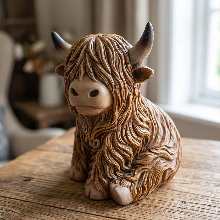 Highland Cow Resin Night Light – Warm Amber Glow & Decorative Lamp