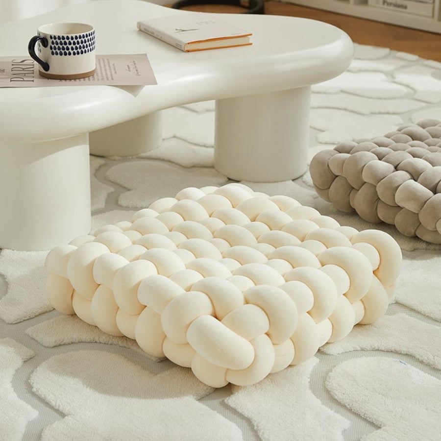 Woven Knot Floor Cushion – Soft Velvet Seat Pad for Living Room