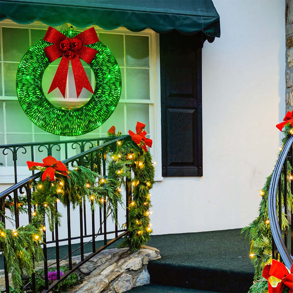 Luminous LED Metal Christmas Wreath – 19.7 in Warm Light Door Wreath