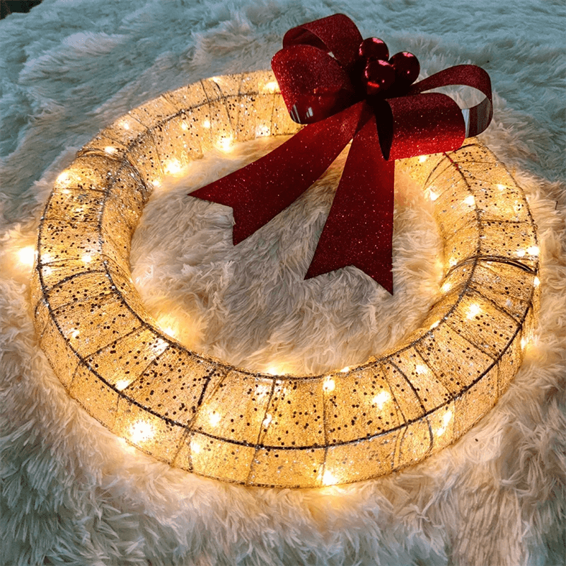 Luminous LED Metal Christmas Wreath – 19.7 in Warm Light Door Wreath