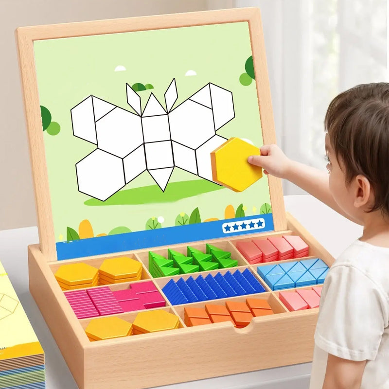 Magnetic Wooden Building Blocks – Pattern Cards Included, Educational & Creative