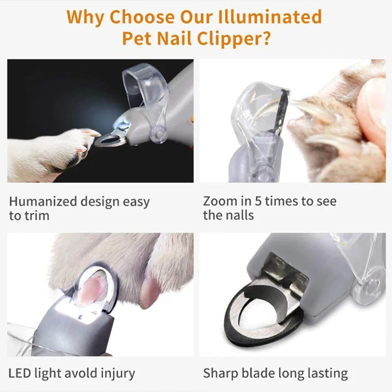 Pet Nail Clipper with LED Light – Replaceable Stainless Steel Blade