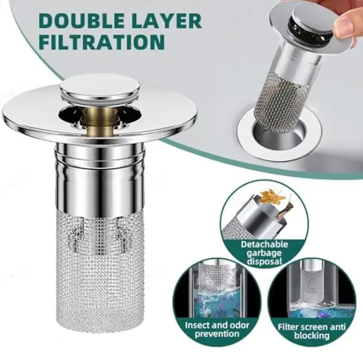 Drain Strainer with Pop-Up Function – Blockage Prevention, Easy Install & Stainless
