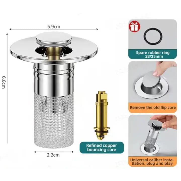 Drain Strainer with Pop-Up Function – Blockage Prevention, Easy Install & Stainless