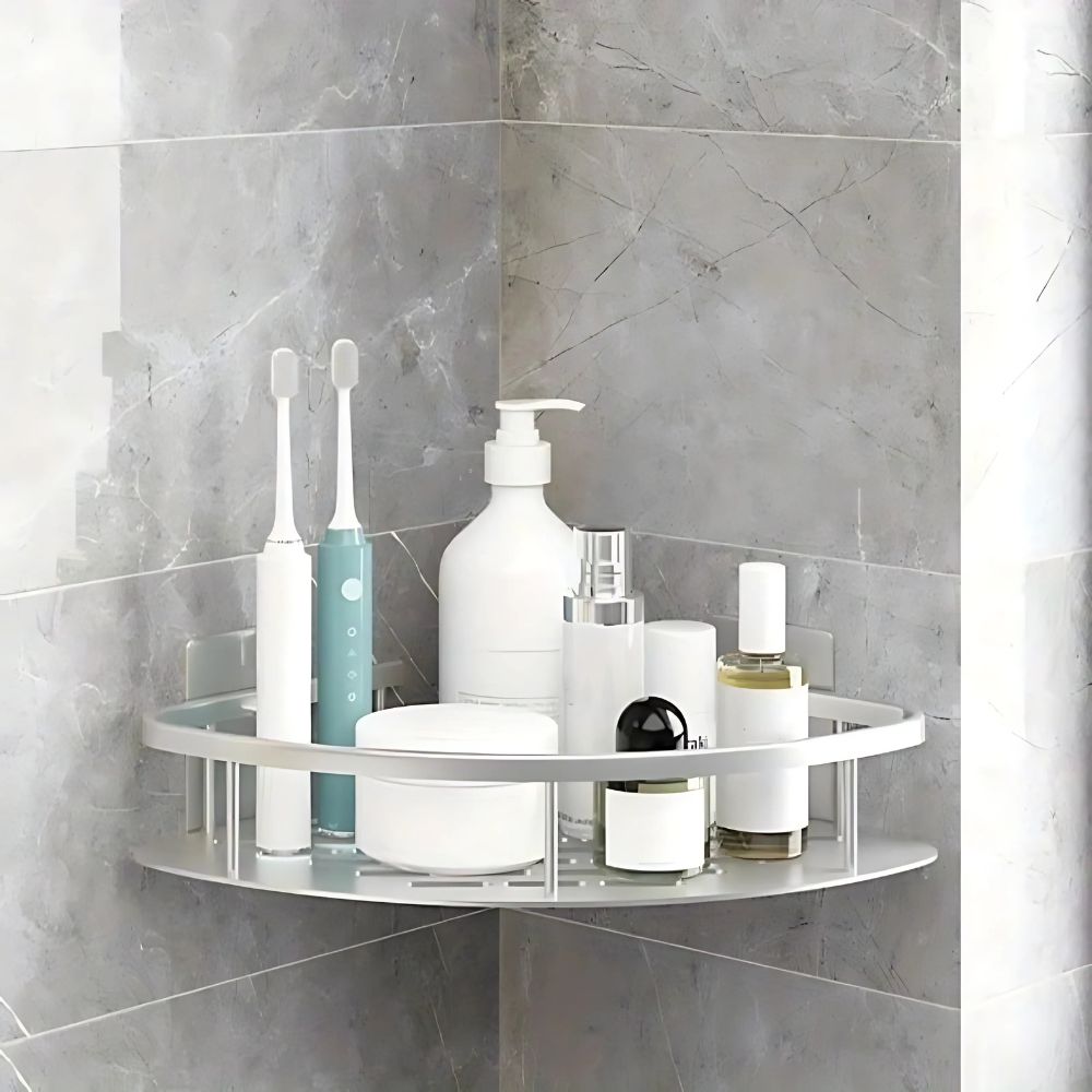Corner Shower Shelf – Drill-Free Aluminium &amp; Self-Adhesive Wall Mount