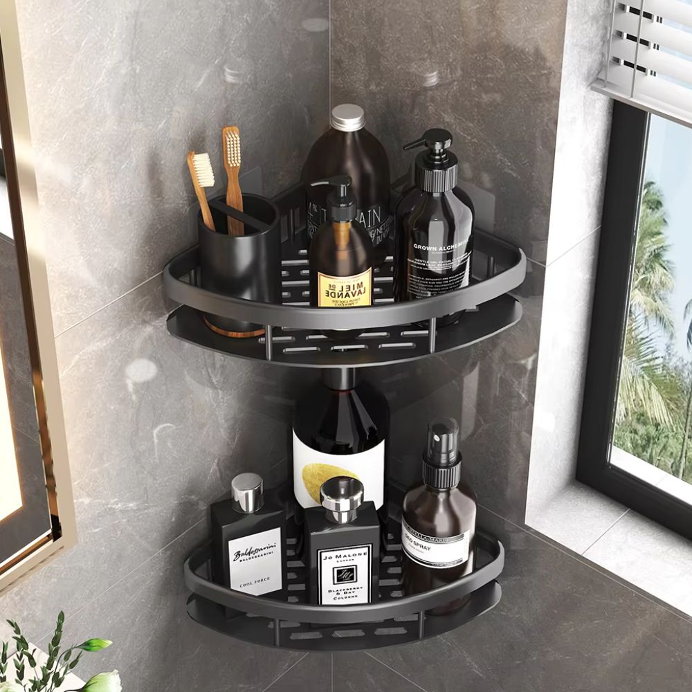 Corner Shower Shelf – Drill-Free Aluminium &amp; Self-Adhesive Wall Mount