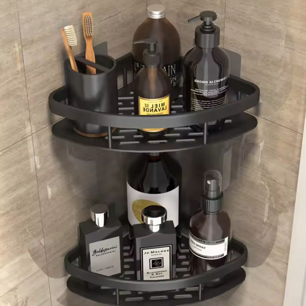 Corner Shower Shelf – Drill-Free Aluminium &amp; Self-Adhesive Wall Mount