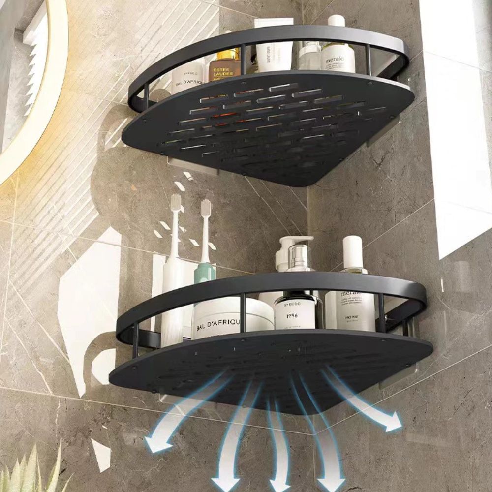 Corner Shower Shelf – Drill-Free Aluminium &amp; Self-Adhesive Wall Mount