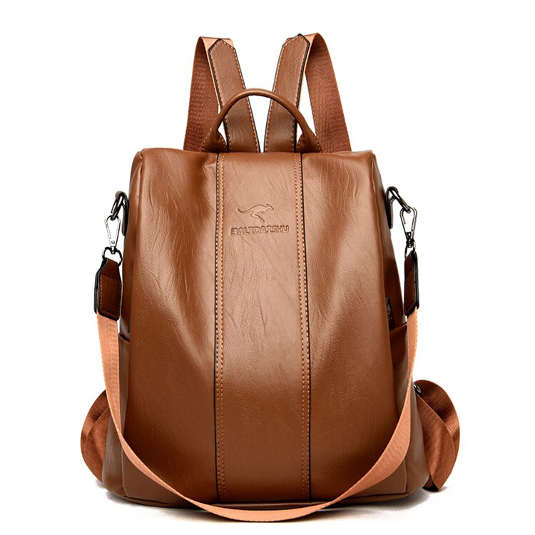 Theft-Proof Leather Backpack for Women – Vintage Style Anti-Theft Travel Bag