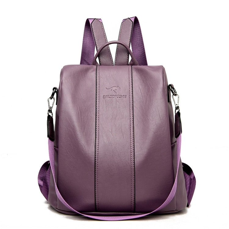 Theft-Proof Leather Backpack for Women – Vintage Style Anti-Theft Travel Bag