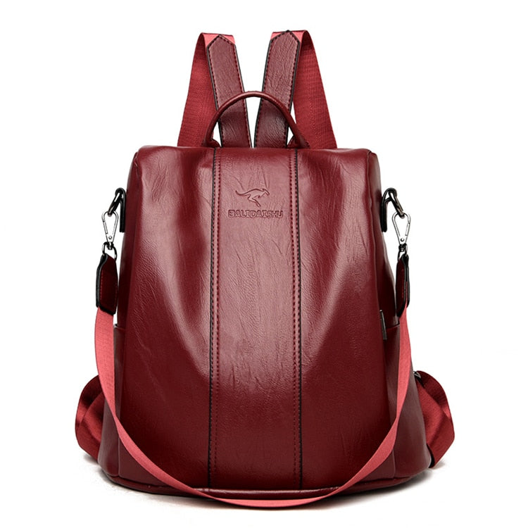 Theft-Proof Leather Backpack for Women – Vintage Style Anti-Theft Travel Bag