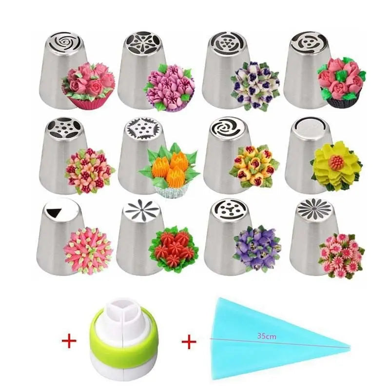 Flower Piping Nozzle Set – Effortless Cake Decoration, 12 Tip Shapes & Reusable