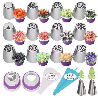 Flower Piping Nozzle Set – Effortless Cake Decoration, 12 Tip Shapes & Reusable
