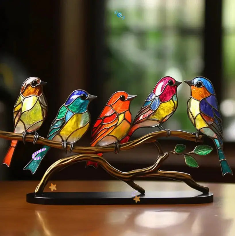 Stained Glass Window Bird Decoration – Colorful Suncatcher & Ornament